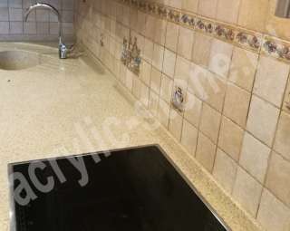 Фото Угловая столешница для кухни из искусственного камня с интегрированной мойкой SAMSUNG STARON