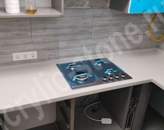Фото Маленькая угловая столешница для кухни из искусственного камня Pluton с накладной мойкой 