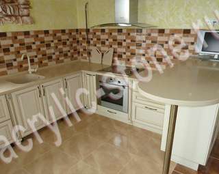 Фото Столешница для кухни из акрилового камня с плавным бортом
